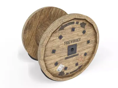 Wooden cable reel Low-poly 3D model