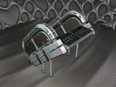 Sci-Fi Stairs - 32- Silver Blue Neon Light Version Low-poly 3D model