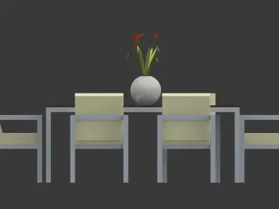 Dining table with 6 seats architectural furniture for house Low-poly 3D model