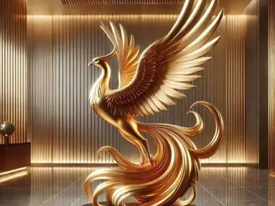 Luxury Golden Phoenix 3D Model Sculptural Wings Modern Interior Low-poly 3D model