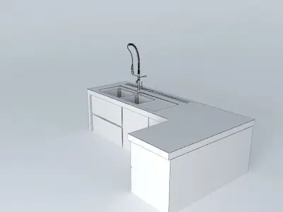Bench with rack and double bowl Free 3D model