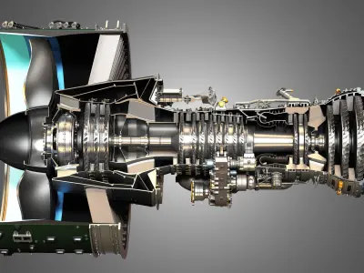 PW GTF Geared Turbofan Engine - Cutaway 3D model
