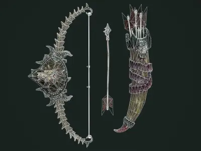 Undead bow and quiver Low-poly 3D model