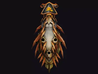 Fantasy Heavy Shield Steel Armor Cartoon Golden Orange Style Low-poly 3D model