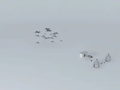 death flock of birds in snow Free 3D model
