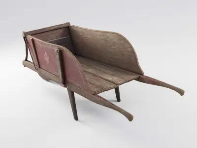 Antique wooden wheelbarrow Free low-poly 3D model