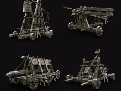SIEGE ENGINE COLLECTION TREBUCHET BALLISTA CATAPULT RAM Low-poly 3D model