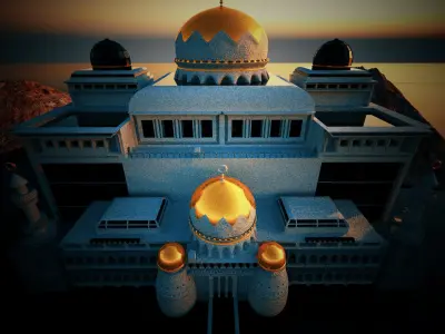 Huge masjid in ocean 3D model