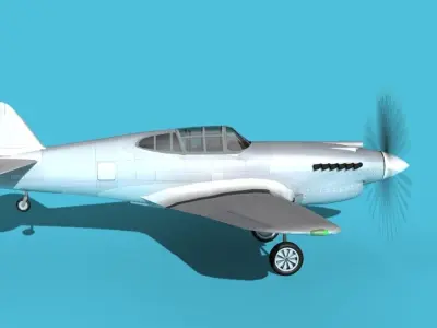 Curtiss P-40B Warhawk Bare Metal 3D model