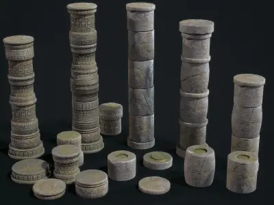 Aztec modular columns Low-poly 3D model