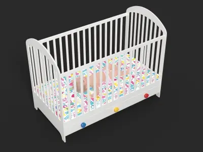 Baby Girl in Bed Sleeping Fur Rigged 3D model