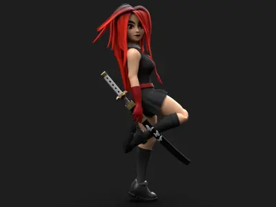 Samurai Girl Low-poly 3D model