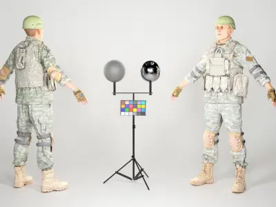 Fully equipped American soldier in ACU uniform with props 20   Low-poly 3D model