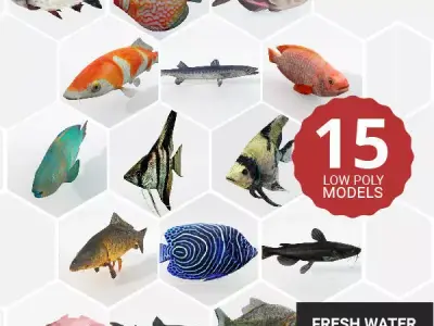 15 Freshwater  Fish Pack Low-poly 3D model