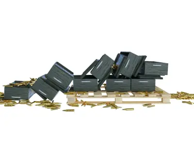 Ammunition Wood Boxes Palet with Bullets in the Floor 3D model