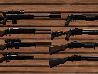 detail low poly weapon pack shotgun sniper m4 g19 dEgle Low-poly 3D model