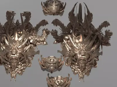 King Dragon Mask collections with Shields 3D model