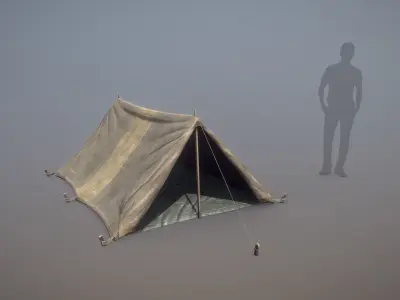 Military Tent WWII TwoSleeping open vr2 Low-poly 3D model