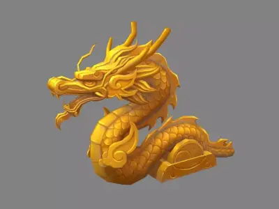 Cartoon Golden Dragon Sculpture Low-poly 3D model