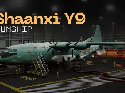 Realistic Shaanxi Y9 Gunship Low-poly 3D model