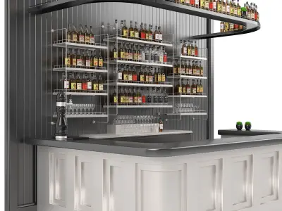 Bar set 01 part 04 bar counter and drinks and shelves 3D model