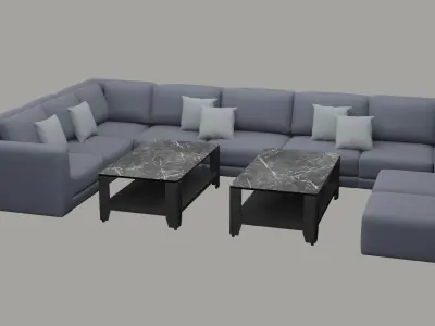 Pale Blue Sectional Sofa Set 3D model