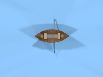 Boat Low Poly wooden with two paddles Low-poly 3D model