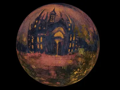 360 VR Panoramic Spooky Castle equirectangular handpainted Low-poly 3D model