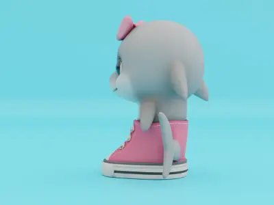 Baby Tralalero Tralala Girl Pink Italian brainrot Character Low-poly 3D model