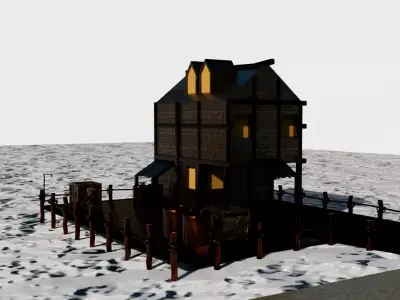 Low Poly Seaside Fishing House 3D Model Stylized Dock Cabin 3D model