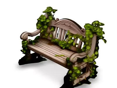 Overgrown Wooden Park Bench Low-poly 3D model