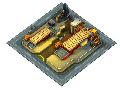 isometrical Mechanical Robot Assembly Conveyor 2 Low-poly 3D model