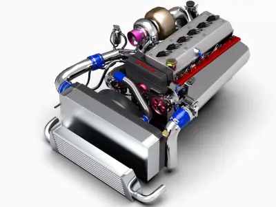 1JZ GTE Turbo Straight 6 Engine Low-poly 3D model