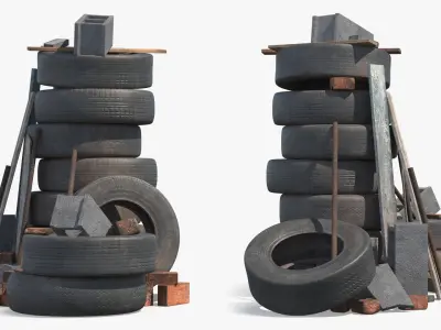 Urban Trash Pile With Tires And Bricks 3D model