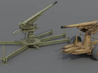 Type 88 75 mm AA gun Low-poly 3D model