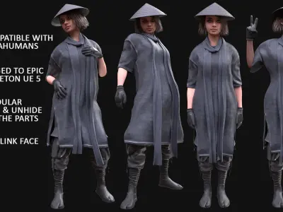 Woman - Warrior Outfit 1 - Modular - Rigged Low-poly 3D model