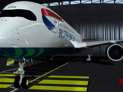 British-Airways british airways plane in airport hangar Low-poly 3D model