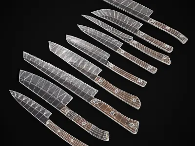 Household Knives Set Low-poly 3D model