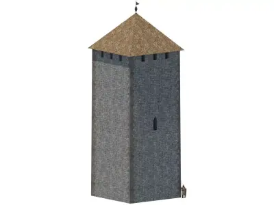 Early 13th century medieval castle belfry Low-poly 3D model