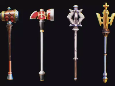 Flanged Mace Club Weapon War Hammer Medieval Baton Low-poly 3D model