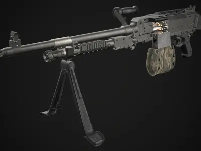 FN MAG M240 Machine Gun Game Ready Low-poly 3D model
