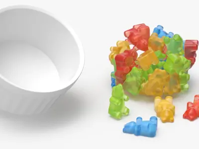 Assorted Bear Gumdrops in Bowl Set Multicolor 3D model