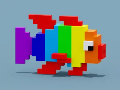 Voxel Colorful Fish Low-poly 3D model