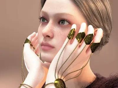 Tiger Embossed Metal Rings and Bracelet 3D model