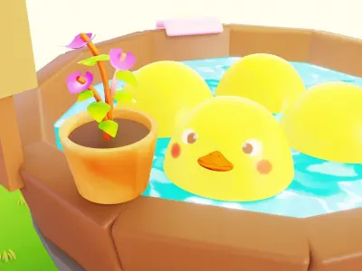 Bathing Chicks Low-poly 3D model