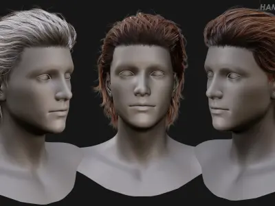Real Time Hair Card Male Hairstyle part 10 Low-poly 3D model