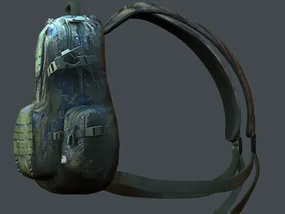 Backpack military combat Black baggage Low-poly 3D model Low-poly 3D model