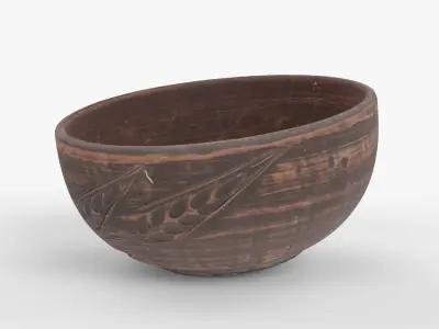 Photorealistic 3D scan of deep clay bowl plate Low-poly 3D model