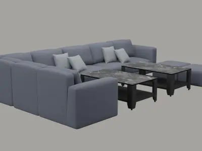 Pale Blue Sectional Sofa Set 3D model