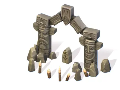 Handpaint Cartoon Stone Arch Entrance Cave Low-poly 3D model